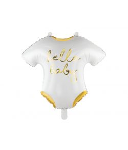 Flot body folieballon med Hello Baby i hvid og guld
