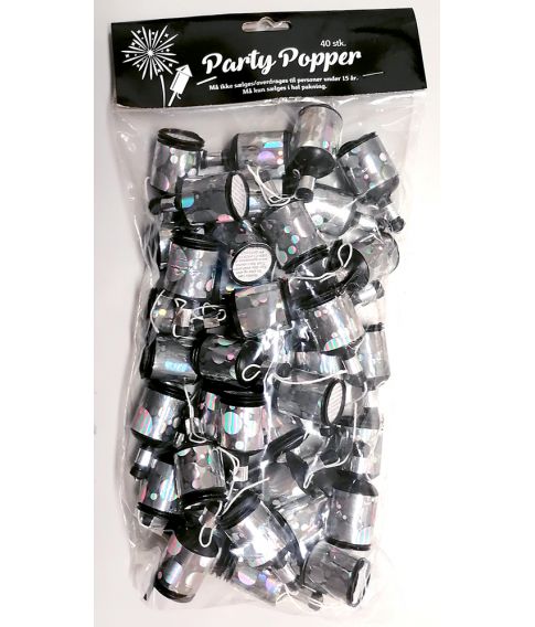 40 stk party poppers i sølv med bobler