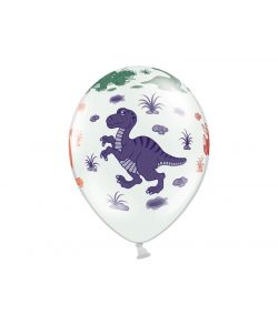 Pastel farvede hvide balloner med dinosaur motiver