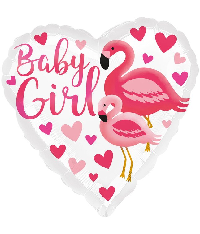 Baby Girl folieballon med flamingoer, 43 cm