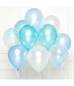 Flot blå ballon buket med 10 latex balloner og med 10 ballonsnore. 