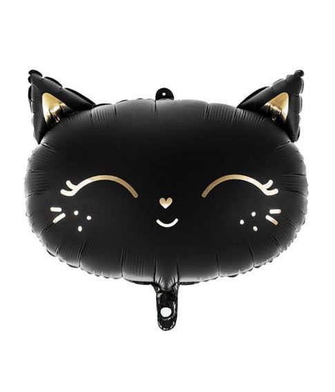 Flot sort folie ballon med katte ansigt til helium. 