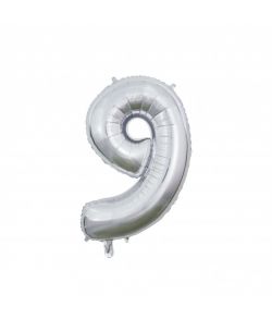Folieballon 9 Sølv 66 cm.