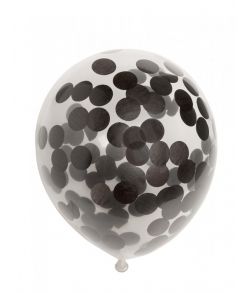 6 stk. gennemsigtige latexballoner med sort konfetti