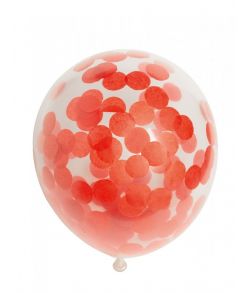 6 stk. gennemsigtige latexballoner med rød konfetti
