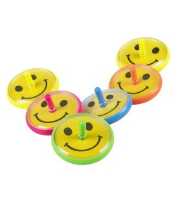 6 stk små snurretoppe med smiley ansigter