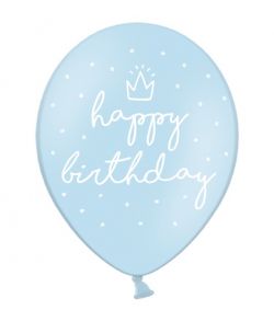Flotte lyseblå balloner med prikker til fødselsdag.