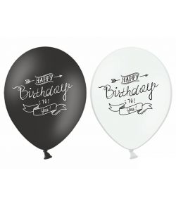 Flotte sorte og hvide fødselsdag balloner. 