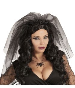 Flot sort brudeslør på hårbøjle til Halloween udklædningen.