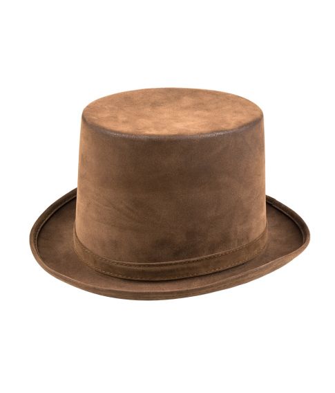 Høj hat i brun imiteret ruskind