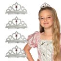 Sæt med 4 stk. prinsesse tiara i sølv med pink sten