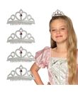 Sæt med 4 stk. prinsesse tiara i sølv med pink sten