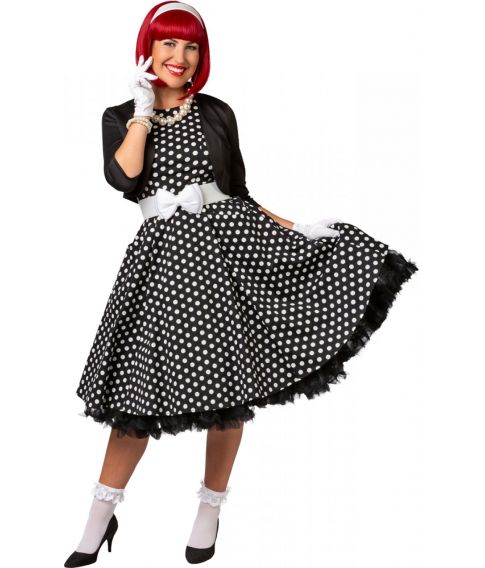 bureau Videnskab tildeling Køb sort kjole med hvide prikker til 50er udklædningen - Fest & Farver