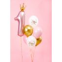 Flot lyserød og guld Ballonbuket til ét års fødselsdagen