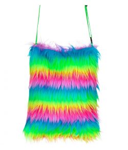 Flot neon regnbue plys taske til 80er festen