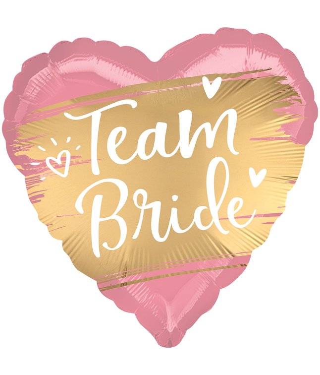 Lyserød hjerteballon med Team Bride guld motiv
