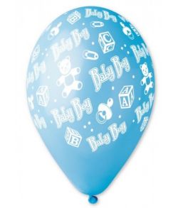 5 stk. lyseblå balloner med Baby Boy tema