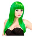 Flot grøn langhåret paryk med pandehår. 