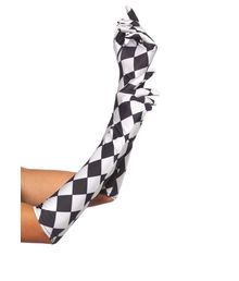 Lange handsker i satin, med harlequin print