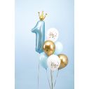 Flot lyseblå og guld ballonbuket til ét års fødselsdagen