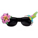 Sjove Hawaii solbriller med hibiscus og kolibri.