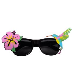 Sjove Hawaii solbriller med hibiscus og kolibri.