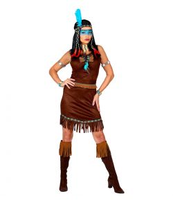 Flot indianer kjole med bælte og pandebånd med fjer.