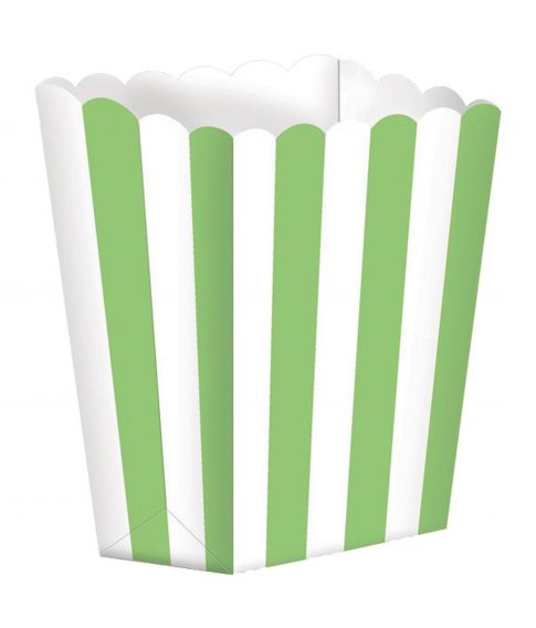 Flotte popcorn bægre i pap med grønne striber. 