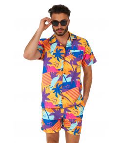Smart sommersæt fra OppoSuits med skjorte og shorts med palme motiv. 