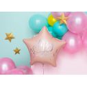 Flot lys pudder pink stjerne folieballon med Happy Birthday med sølv skrift. 