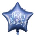 Flot blå stjerne folieballon med Happy Birthday