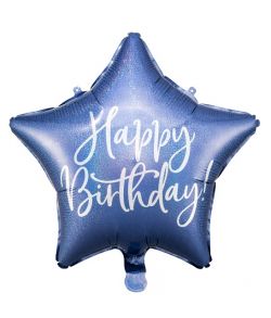 Flot blå stjerne folieballon med Happy Birthday