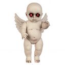 Uhyggelig baby engel dukke med lysende øjne.