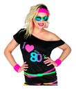 Smart sort bluse med I love the 80s tryk til 80er festen.