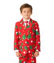 Flot rødt julejakkesæt med julemotiver til drenge og teens.