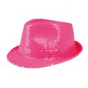Fed neonpink popstar hat med gennemsigtige pailletter