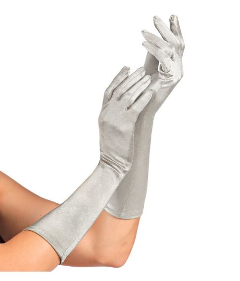 Køb elastiske sølv farvede lange satin handsker - Porto fra kun 29 Fest & Farver