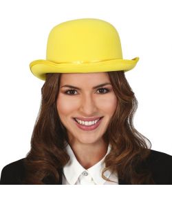 Flot gul bowlerhat med satin bånd til voksne.