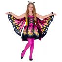 Farverigt magenta sommerfugle kostume til piger str 116 - 158 cm.