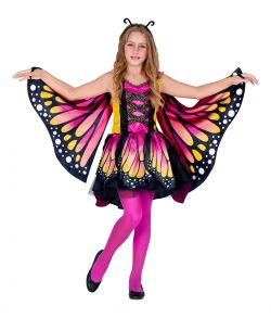Farverigt magenta sommerfugle kostume til piger str 116 - 158 cm.