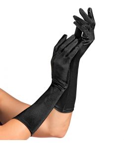 Flotte elastiske sorte lange satin handsker.