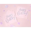 Flotte rosa Happy Birthday servietter med sølv skrift. 