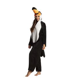  Tukan kostume med jumpsuit med hætte og hale.