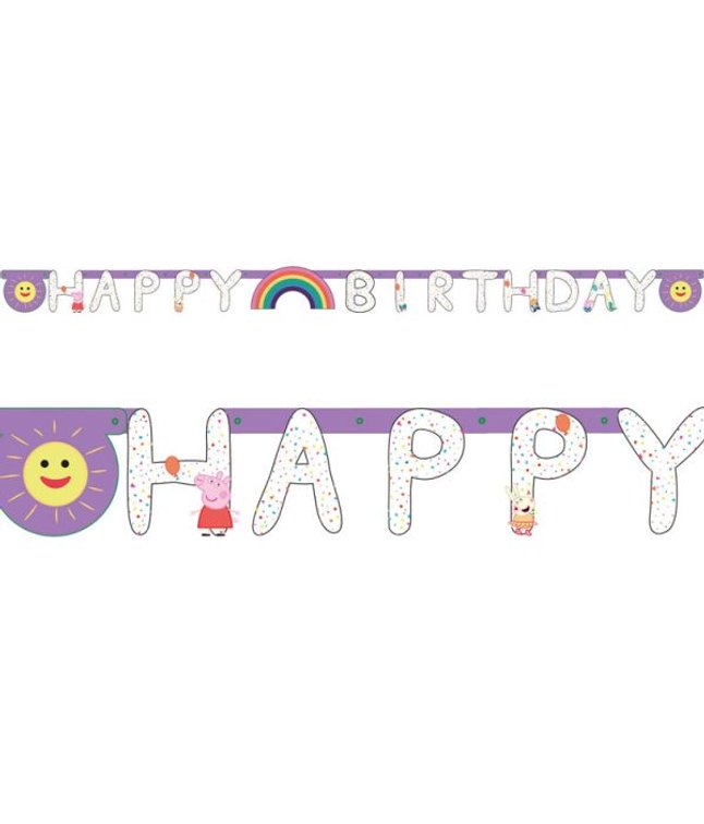 Farverig Happy Birthday banner med Gurli Gris.