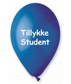 Flotte blå latex balloner med Tillykke Student. 