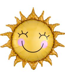 Flot stor folieballon med smilende sol. 