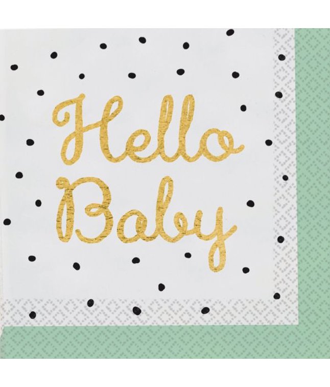 Flotte servietter med Hello Baby. 