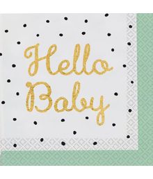 Flotte servietter med Hello Baby. 
