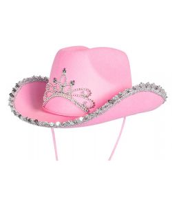Flot pink Cowboyhat med diadem til børn.