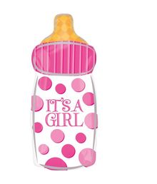 Sjov flaske folieballon med It's a Girl.